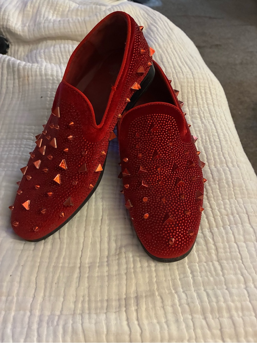 Royal Shoes Red Velvet Studded Loafers